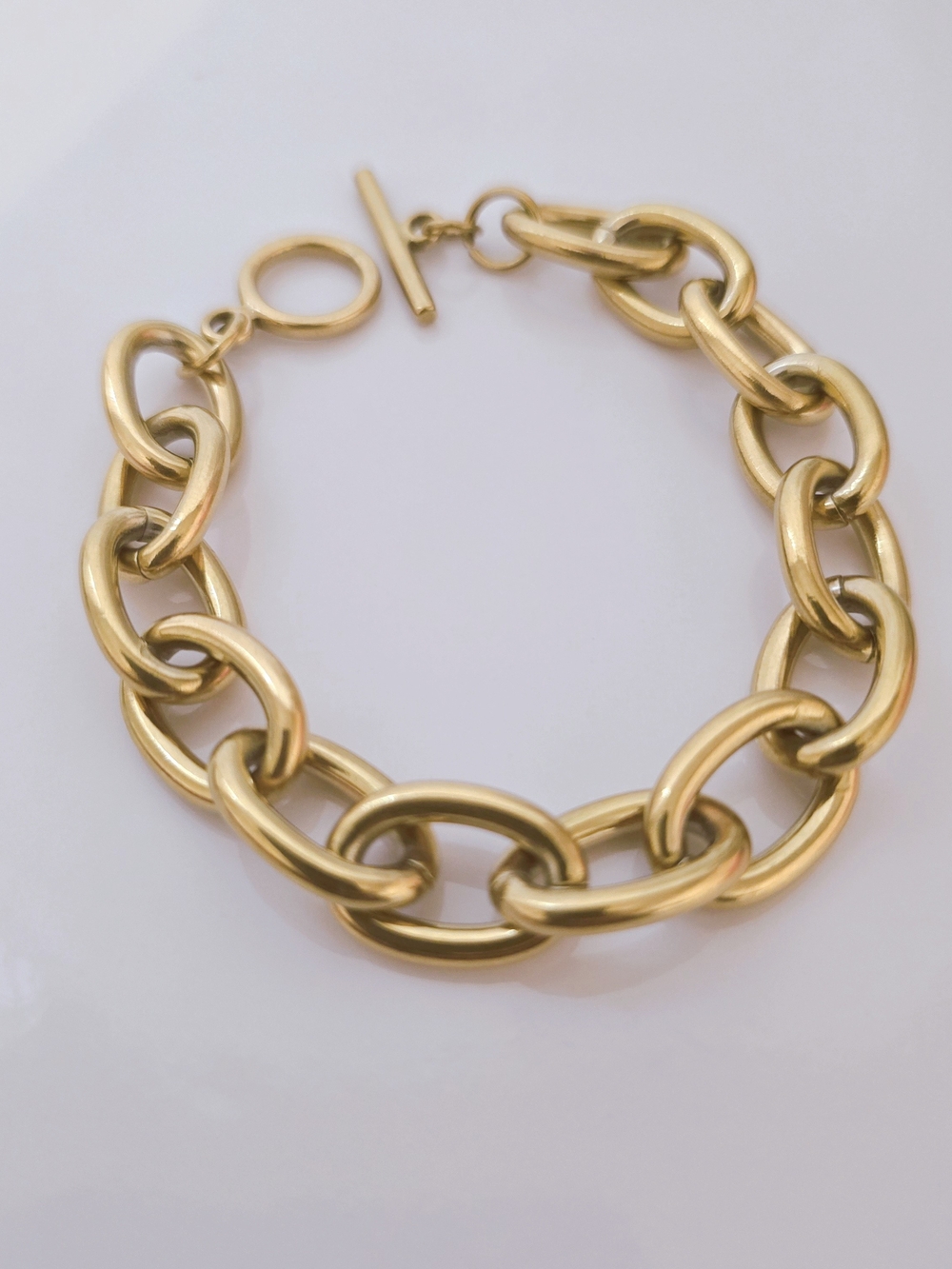 🆕️18K Gold -plated Chain Link Toggle Bracelet - Women Chunky Jewelry B005 - Picture 5 of 5